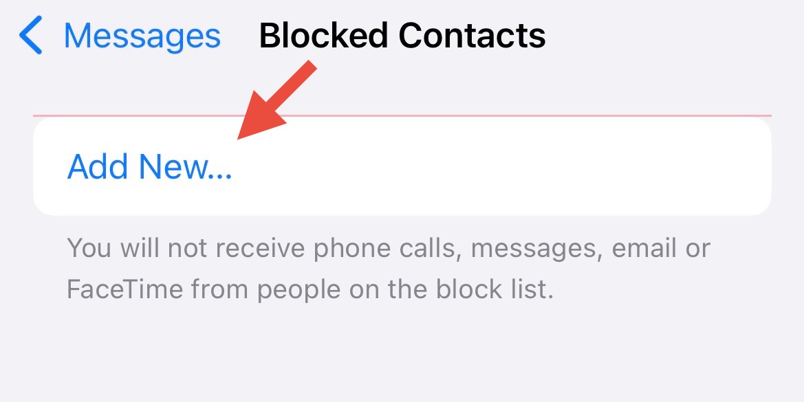 Add new blocked contact