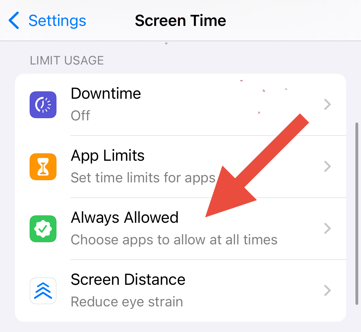 Always Allowed in Screen Time