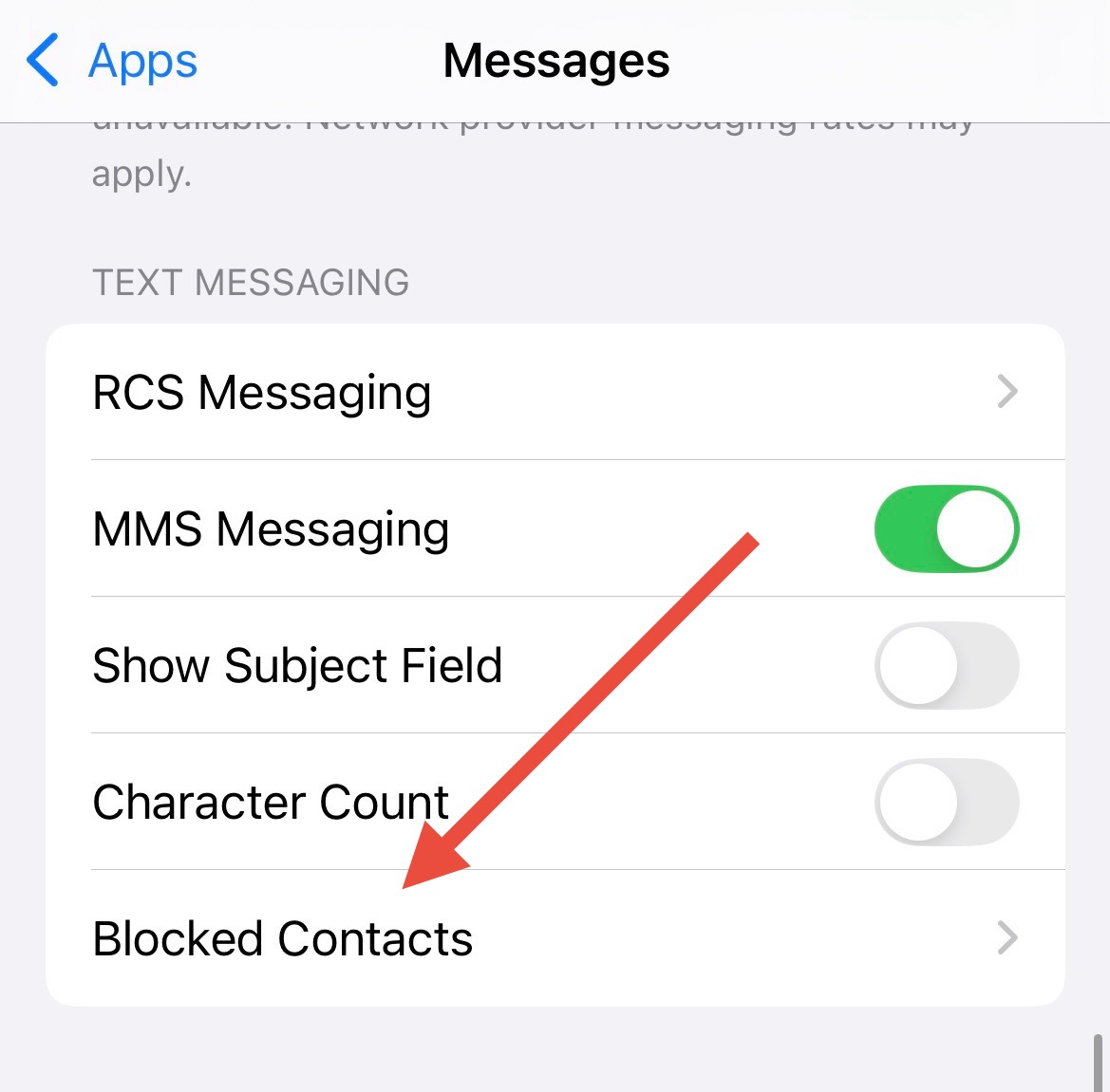 Blocked Contacts option