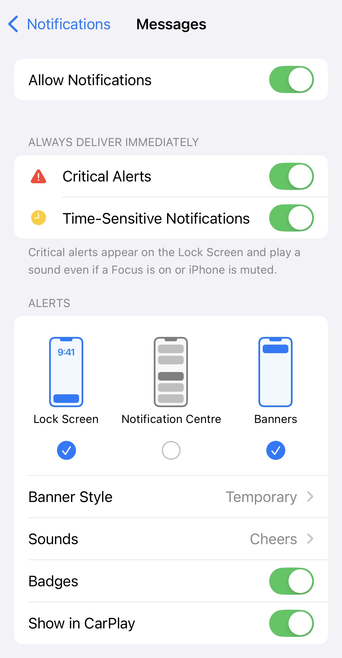 Message notification settings
