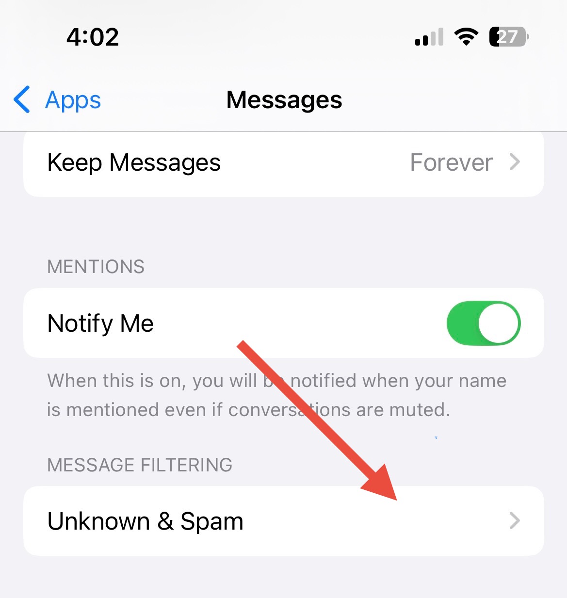 Unknown and Spam settings